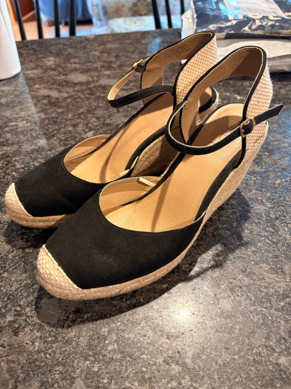 LOFT Black Espadrille Wedge Sandals with Ankle Strap